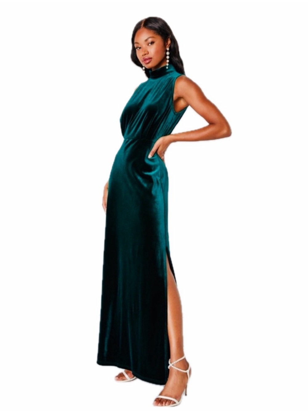 Lulu's Teal Velvet Maxi Dress